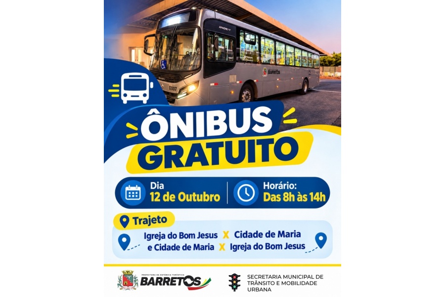 Ônibus gratuito para a Cidade de Maria: confira horários do dia 12