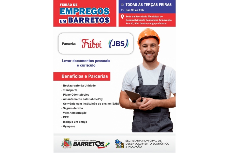 Feirão de emprego em Barretos: JBS atende às terças de outubro